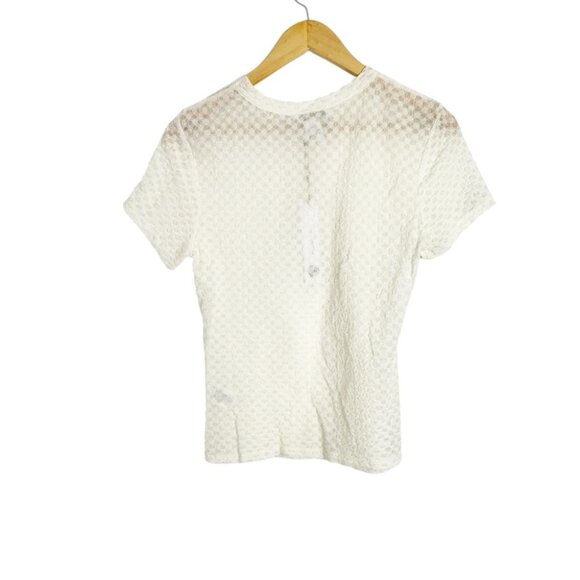 NWT House of Harlow sheer lace textured short sleeve top ivory size Large - Picture 2 of 4